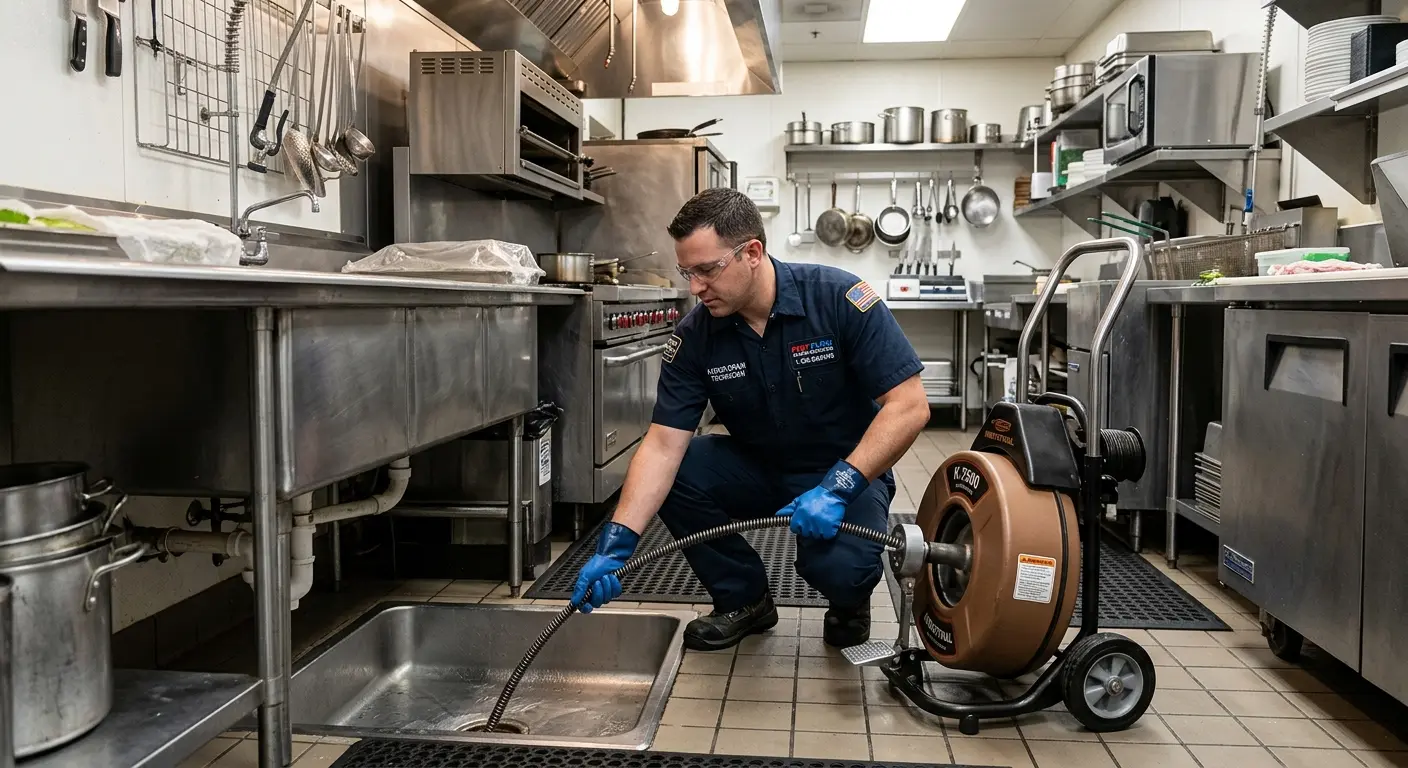 Commercial drain cleaning service in a restaurant kitchen in Ocoee